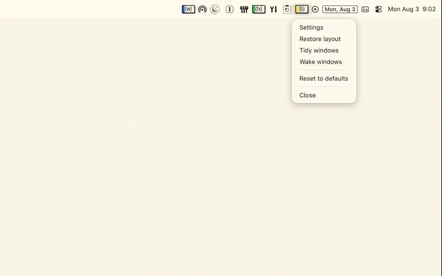The RoostBAR menu-bar menu