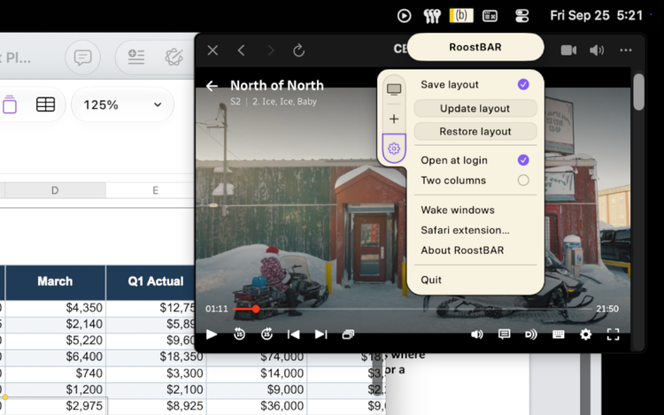 The RoostBAR menu-bar dropdown menu
