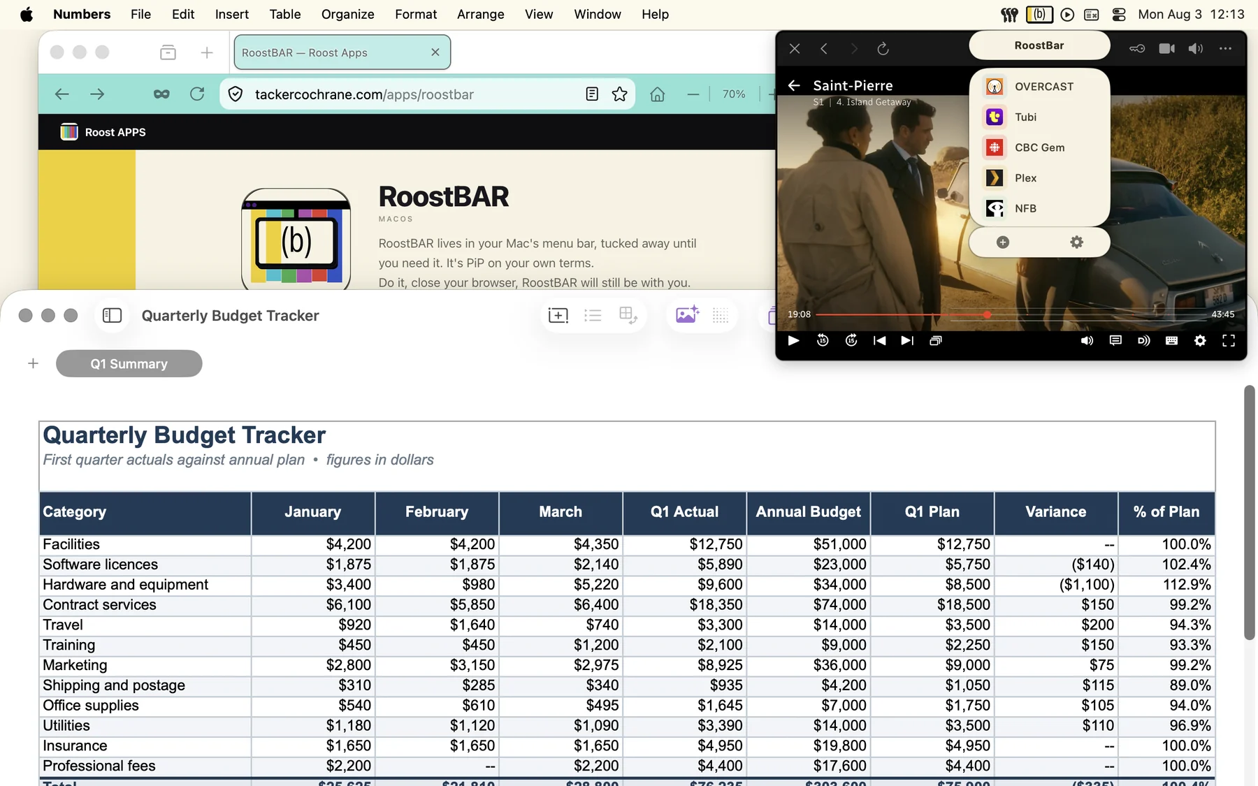 The RoostBAR menu-bar panel with its service list