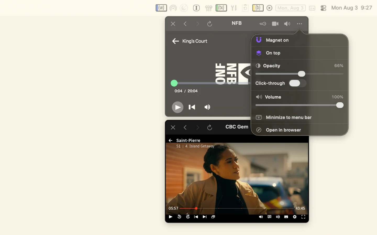 Window opacity turned down