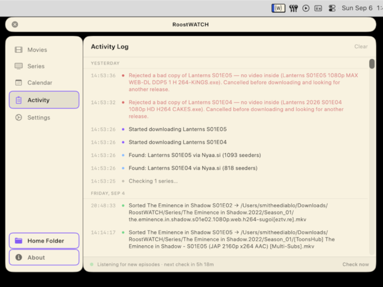 RoostWATCH rejecting two fake torrents disguised as an episode, both actually .exe files with 1093 and 818 seeders
