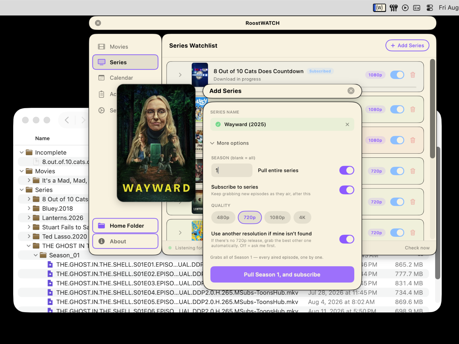 Picking a series in RoostWATCH with the advanced options open